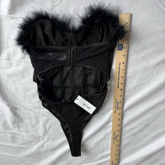 NEW Nasty Gal Satin Corset Bodysuit Feather Medium Cosplay Mesh Sheer Dark Angel - Picture 10 of 10
